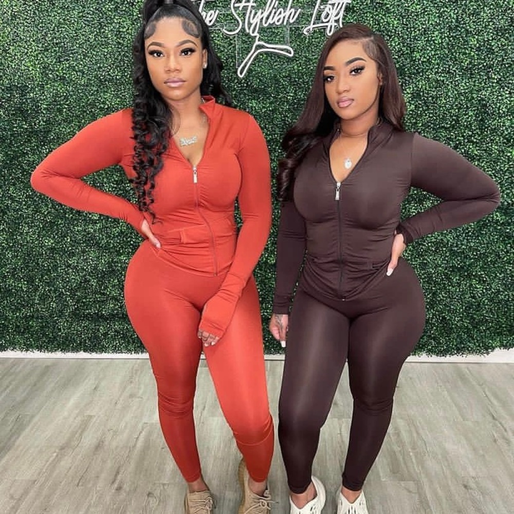 Women Comfy Set 2 PC Dark Brown/ Orange